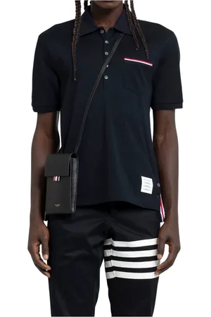 Thom Browne Tops, Heren, Blauw, M, Katoen, Marineblauwe Gemerceriseerde Piqué Polo Shirt
