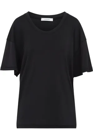 LEMAIRE Tops, Dames, Zwart, S, Katoen, Grijze Ribgebreide Katoenen T-Shirt