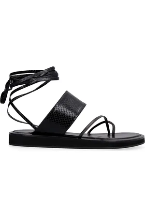 PARIS TEXAS Schoenen, Dames, Zwart, 40 EU, Leer, Slangenprint Leren Strik Sandalen