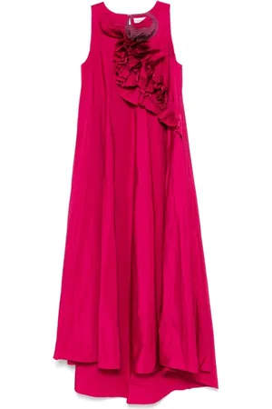 P.A.R.O.S.H. Kleedjes, Dames, Roze, L, Fuchsia Mouwloze Jurk met Ronde Hals