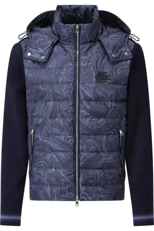 Etro Jassen, Heren, Blauw, M, Gewatteerd vest met capuchon en paisley-details