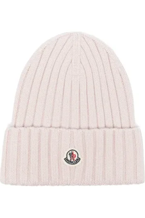Moncler Accessoires, Dames, Roze, ONE Size, Wol, Wollen Beanie Muts met Logo Patch
