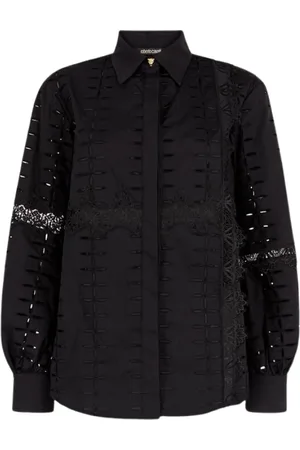 Roberto Cavalli Blouses & Shirts, Dames, Zwart, L, Katoen, Geborduurde blouse met cut-out design