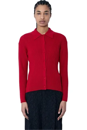 DRIES VAN NOTEN Truien, Dames, Rood, L, Wol, Ribgebreide Knoop-Down Vest