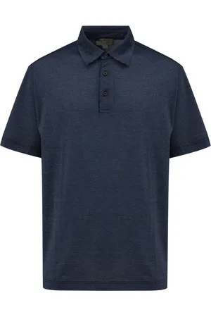 CANALI Tops, Heren, Blauw, L, Katoen, Polo Shirt met Korte Mouwen