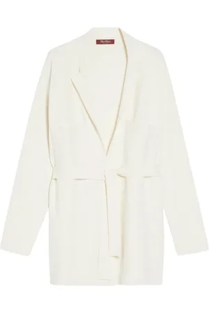 Max Mara Jassen, Dames, , L, Polyester, Roomwitte Cardigan met Puntkraag