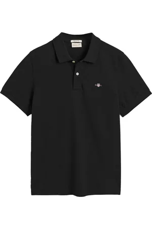 GANT Tops, Heren, Zwart, L, Katoen, Polo Shirt met Korte Mouwen