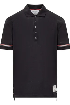Thom Browne Tops, Heren, Blauw, L, Katoen, Polo Shirt met Geribbelde Manchetten