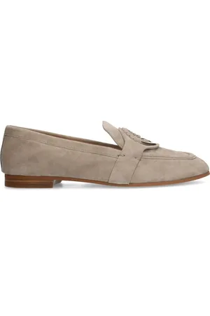 Manfield Schoenen, Dames, , 40 EU, Suède, suède loafers met gouden detail