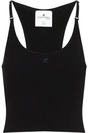 Courrèges Tops, Dames, Zwart, M, Geribbelde Tanktop