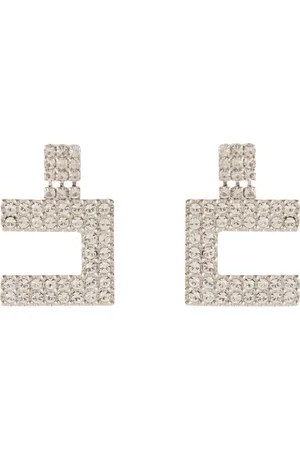 Elisabetta Franchi Accessoires, Dames, Grijs, ONE Size, Vierkante Logo Oorbellen