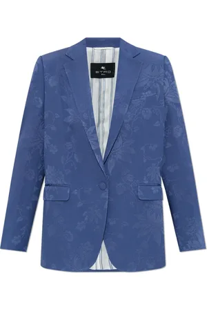 Etro Jassen, Dames, Blauw, M, Satijn, Satijnen blazer met bloemenpatroon