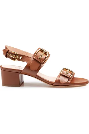 AGL ATTILIO GIUSTI LEOMBRUNI Schoenen, Dames, Bruin, 38 EU, Leer, Leren sandalen met Maxi-gespen