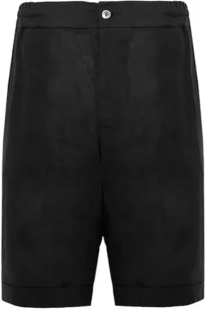 ALPHA STUDIO Korte broeken, Heren, Zwart, S, Linnen, Linnen Bermuda Shorts met Elastische Taille