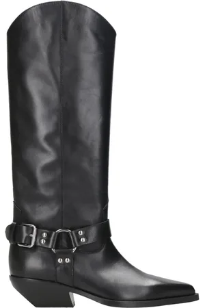 Elena Iachi Schoenen, Dames, Zwart, 38 EU, Leer, Zwarte Leren Western Laarzen met Noppen