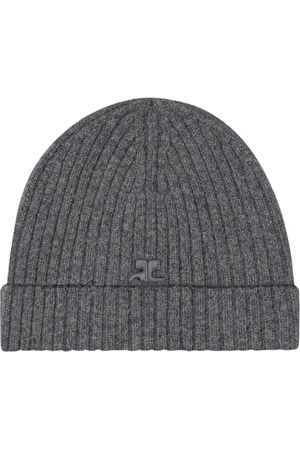 Courrèges Accessoires, Dames, Grijs, ONE Size, Wol, Geribbelde Wollen Beanie