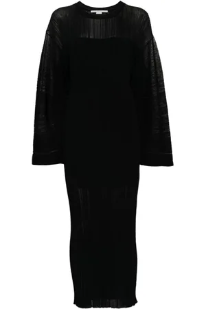 Stella McCartney Kleedjes, Dames, Zwart, M, Nylon, Fijn Geribbelde Midi Jurk