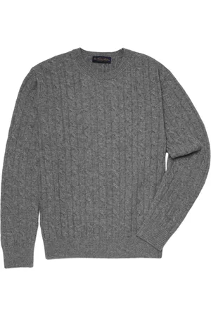 Brooks Brothers Truien, Heren, Grijs, L, Wol, Kabel Gebreide Trui met Ronde Hals