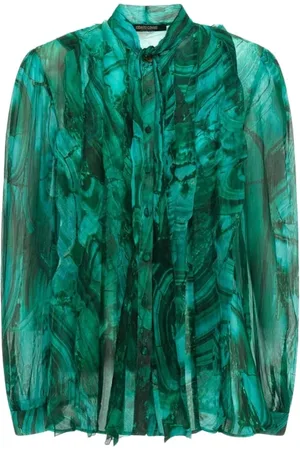 Roberto Cavalli Blouses & Shirts, Dames, Groen, L, Zijden Malachiet Print Blouse