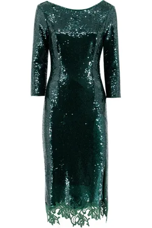 ERMANNO SCERVINO Kleedjes, Dames, Groen, M, Pailletten, Glamoureuze jurk met pailletten en kanten details