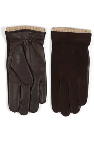 Howard London Accessoires, Heren, Bruin, S, Wol, Donkerbruine leren handschoenen