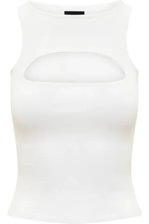 Dsquared2 Tops, Dames, Wit, S, Polyester, Crop Mouwloze Top