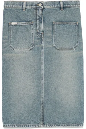 Courrèges Rokken, Dames, Blauw, W26, Denim, Denim Kokerrok met Knopen aan de Voorkant