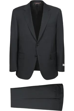 CANALI Pakken, Heren, Zwart, M, Wol, Elegant Zwart Mohair Tweeknoopspak