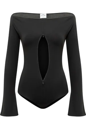 Courrèges Tops, Dames, Zwart, S, Drop Bodysuit van Crêpe Jersey met Rits