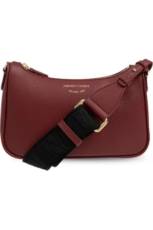 Emporio Armani Tassen, Dames, Rood, ONE Size, Leer, Schoudertas met Gedrukt Logo