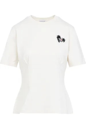 Moncler Tops, Dames, Wit, L, Katoen, Stijlvolle Nude T-shirt