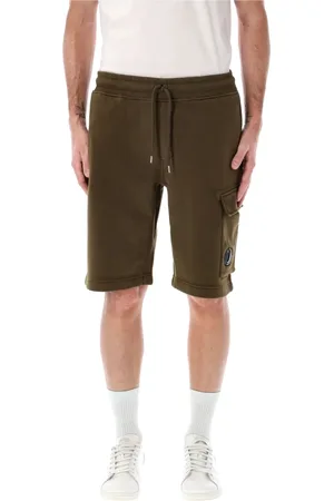 C.P. Company Korte broeken, Heren, Groen, L, Katoen, Fleece Lens Shorts
