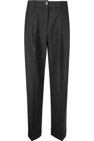 Ganni Broeken, Dames, Zwart, S, Polyester, Melange Loose Pleat Broek