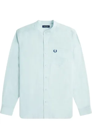 Fred Perry Overhemden, Heren, Blauw, L, Katoen, Shirt met Mao-kraag