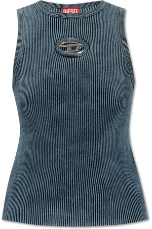 Diesel Tops, Dames, Blauw, M, Katoen, Geribbelde katoenen tanktop
