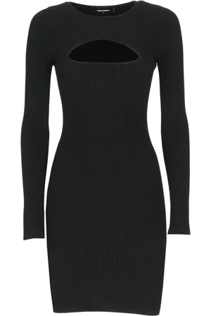 Dsquared2 Kleedjes, Dames, Zwart, M, Rayon, Elastische Ribgebreide Jurk