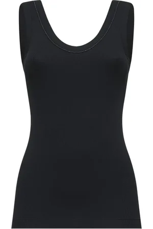 Brunello Cucinelli Tops, Dames, Zwart, XL, Katoen, Monili Geborduurde Tanktop