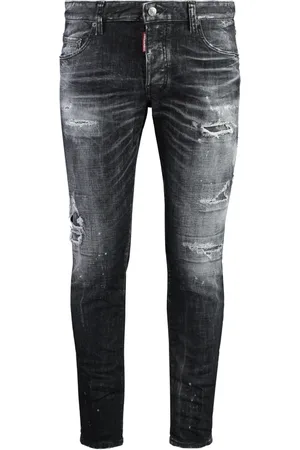 Dsquared2 Jeans, Heren, Zwart, M, Katoen, Distressed Skinny Jeans met Verfspatten
