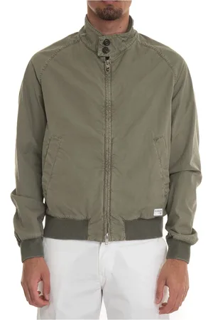 FAY Jassen, Heren, Groen, M, Katoen, Stone Washed Bomberjack met Gebreide Manchetten
