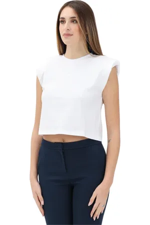 Patrizia Pepe Tops, Dames, Wit, XS, Wit T-shirt met Gestreepte Bandjes