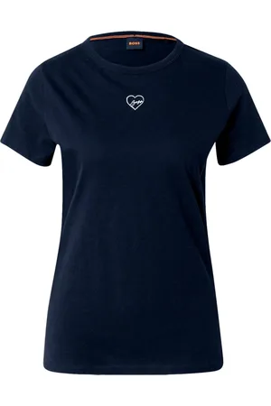 HUGO BOSS Tops, Dames, Blauw, S, Geborduurd Logo T-shirt Blauw