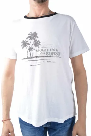 Saint Laurent Tops, Heren, Wit, L, Katoen, Sunset Print Katoenen T-shirt