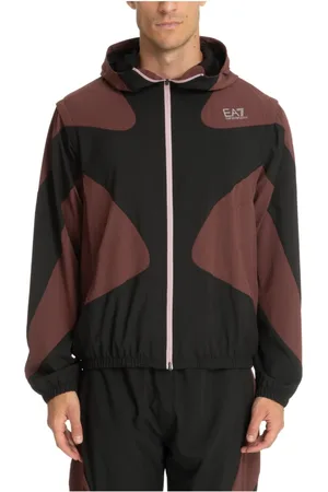 EA7 Jassen, Heren, Bruin, M, Zip Jas met Capuchon en Zakken