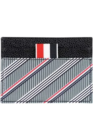 Thom Browne Accessoires, Heren, Grijs, ONE Size, Katoen, Leren Kaarthouder met Tricolor Detail
