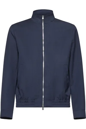 Brunello Cucinelli Jassen, Heren, Blauw, L, Wol, Blauwe wollen jas met opstaande kraag