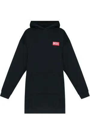 Diesel Kleedjes, Dames, Zwart, S, Katoen, D-Boxt-Hood-Lab Logo Jurk