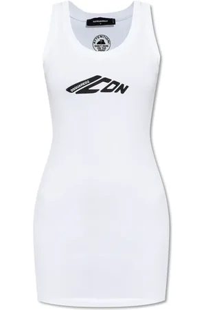 Dsquared2 Kleedjes, Dames, Wit, S, Katoen, Mouwmloze Jurk