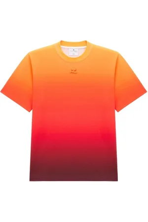 Courrèges Tops, Dames, Oranje, L, Katoen, Gradient Logo Geborduurd T-shirt