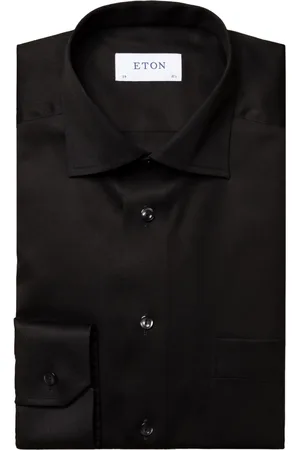 Eton Overhemden, Heren, Zwart, 5Xl, Katoen, Klassiek Zwart Zakelijk Overhemd met Normale Pasvorm