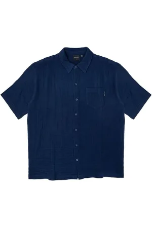 Daily paper Overhemden, Heren, Blauw, S, Katoen, Seersucker Shirt met Korte Mouwen